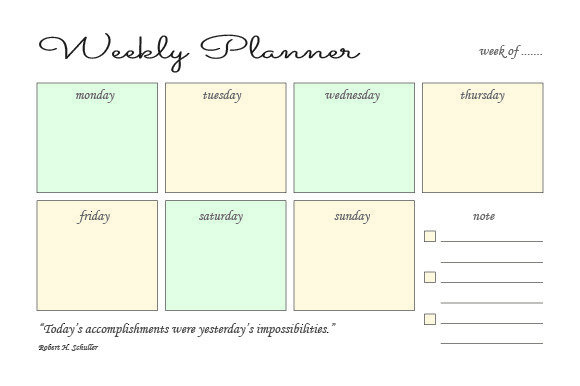 Weekly Planer Template for Print and Graphics